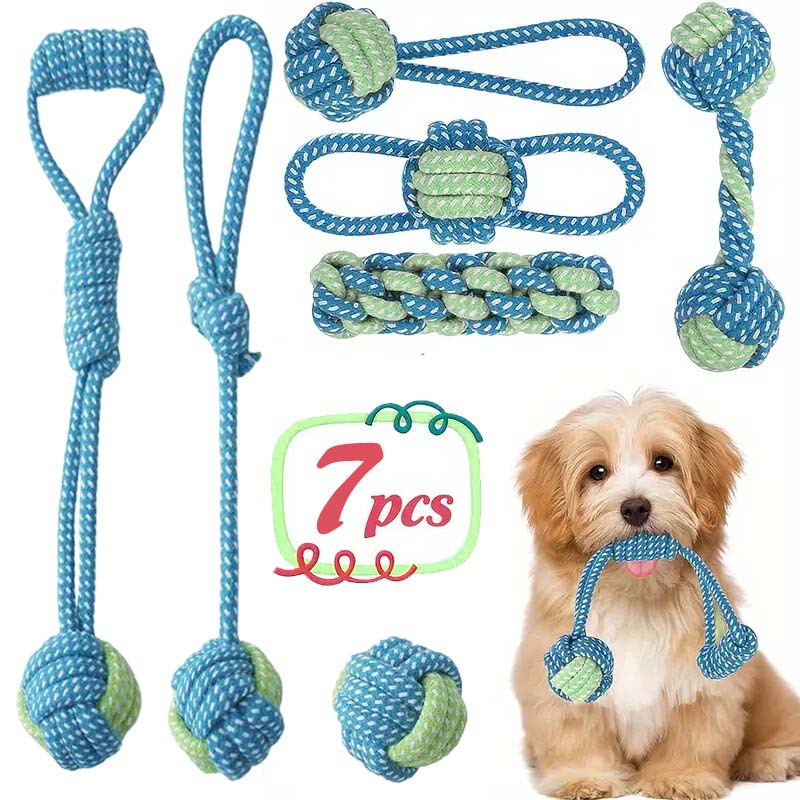 Dog Rope Toy Aggressive Chewers - Набор из 7 интерактивных игрушек-узелков для
